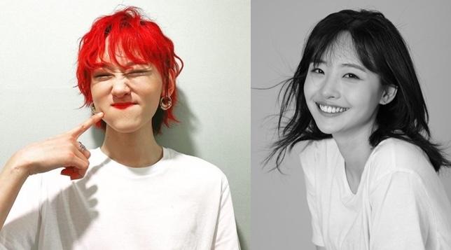 ラッパーAquinasと歌手ソン・ヘビンの写真。Aquinasは赤い髪で白いTシャツを着てポーズを取っており、ソン・ヘビンも白いTシャツを着用している。二人とも性的少数者であることを公表している。