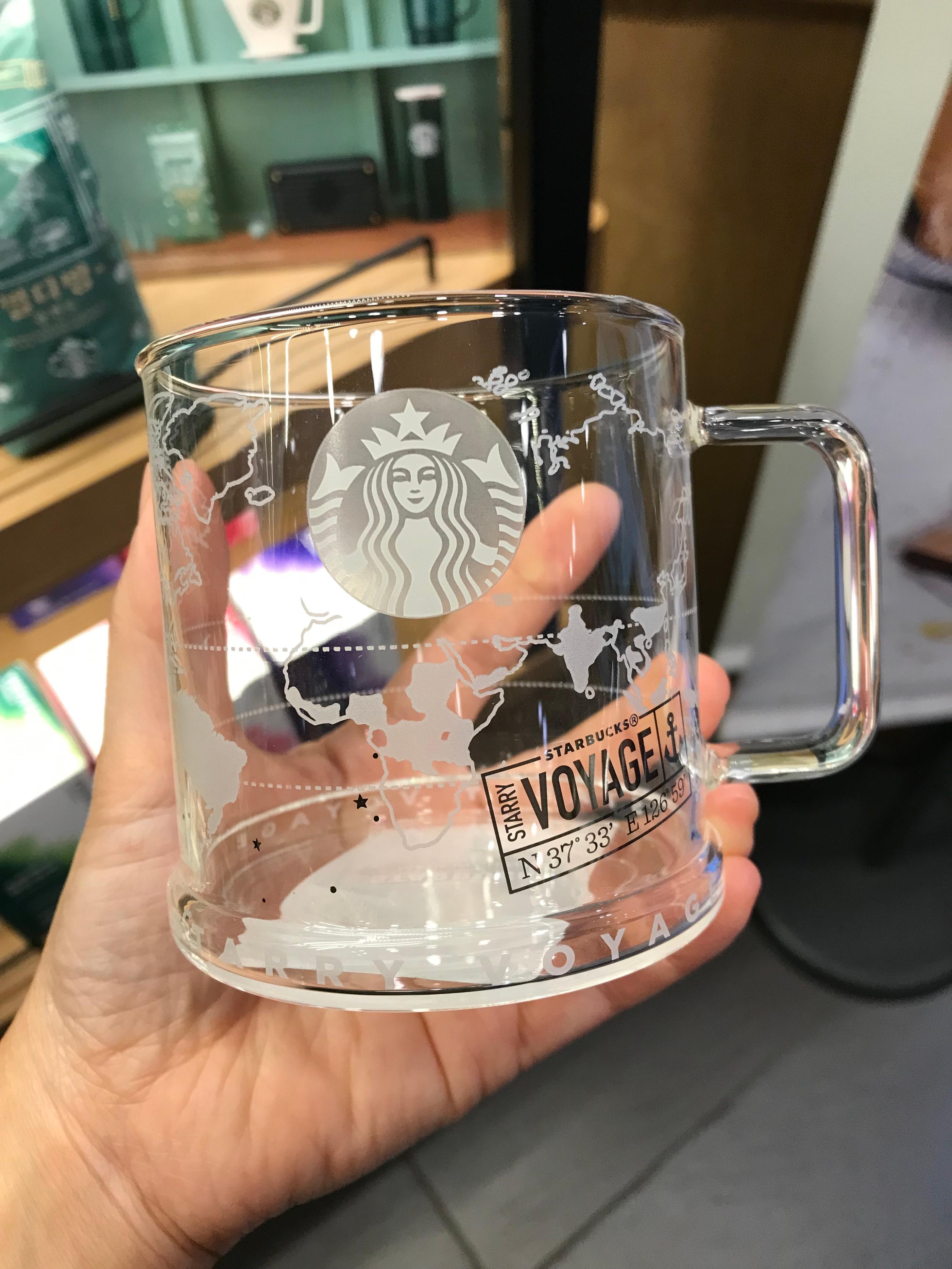 Starbucks Korea glass mug with globe pattern
