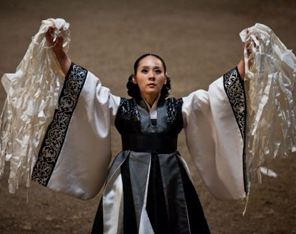 Korean shaman, mudang, performing a rite in Moon Embracing the Sun