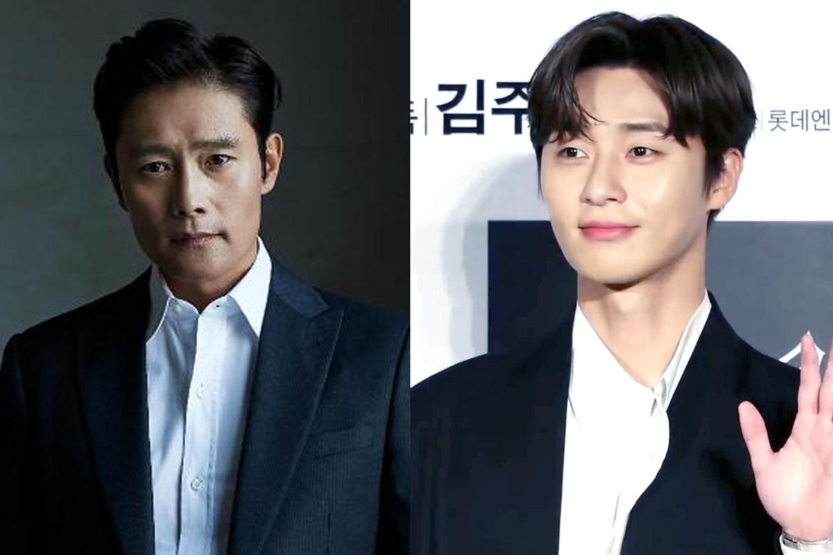 พัคซอจุนและลีบยองฮุน นักแสดงเกาหลีในชุดสูทที่งานเปิดตัวภาพยนตร์หรืออีเว้นท์