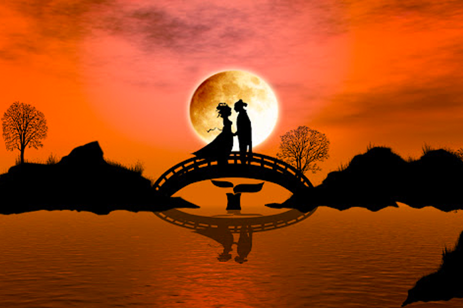 象征鹊桥相会的牛郎织女背景图，体现七夕节日象征的团圆与爱情主题。