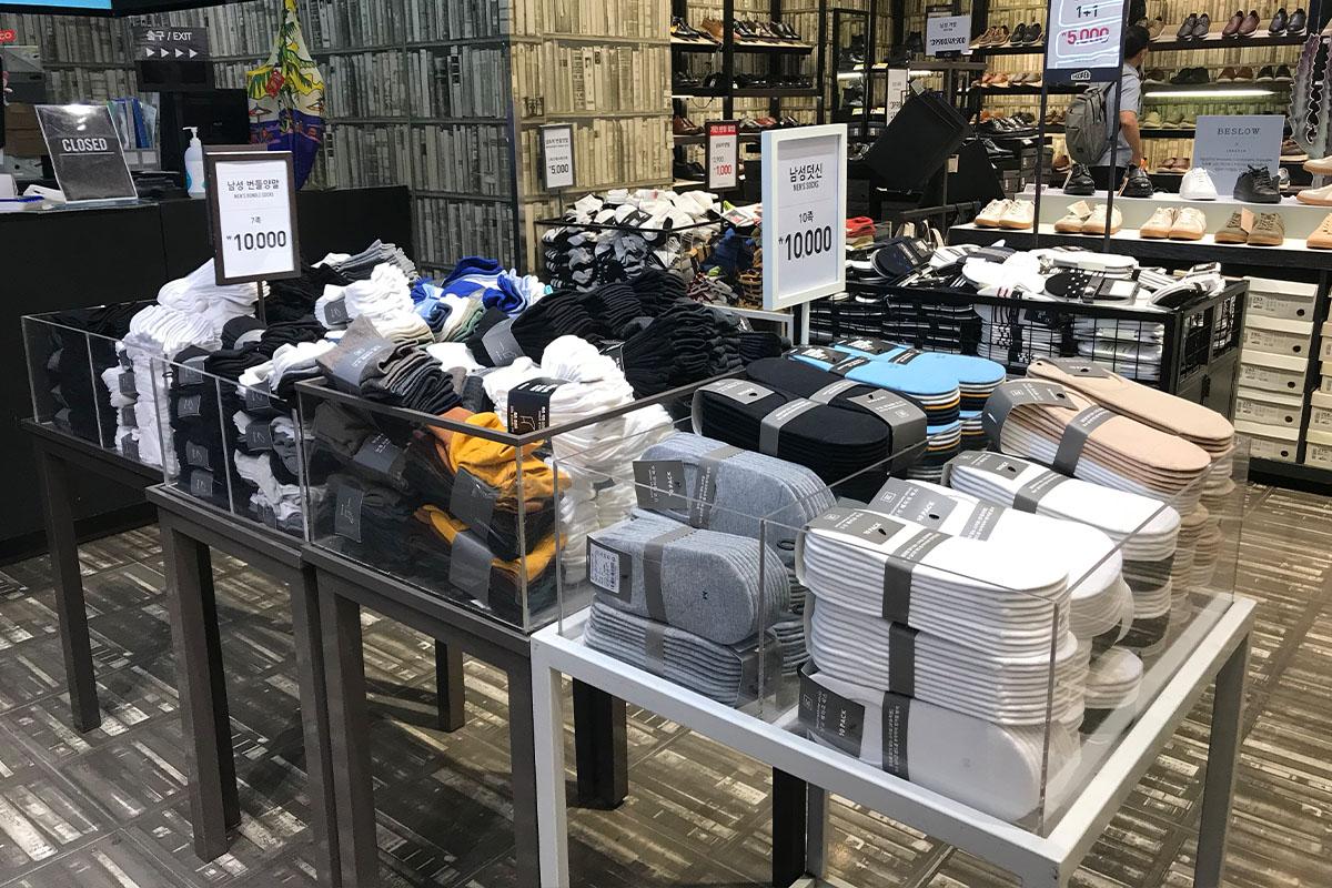 Sock bins at Shoopen