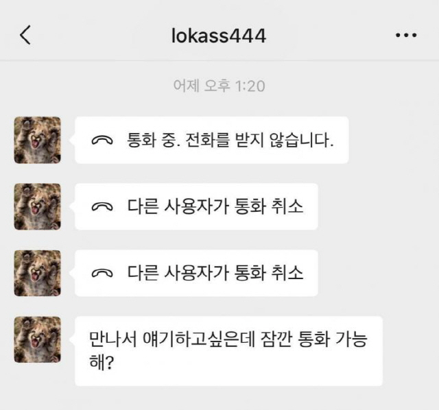 Мессежний дэлгэцийн зураг, хулганы зургаар бүтээгдсэн профайл зурагтай, утасны дуудлага болон мессеж солилцоотой.