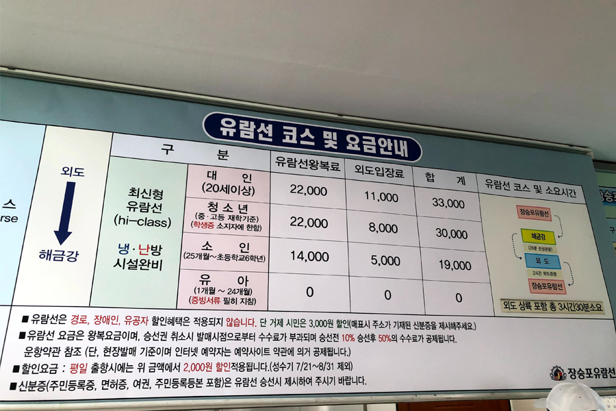 巨濟海金剛與外島的遊覽船票價與分時段價格表，在韓國體驗特價行程