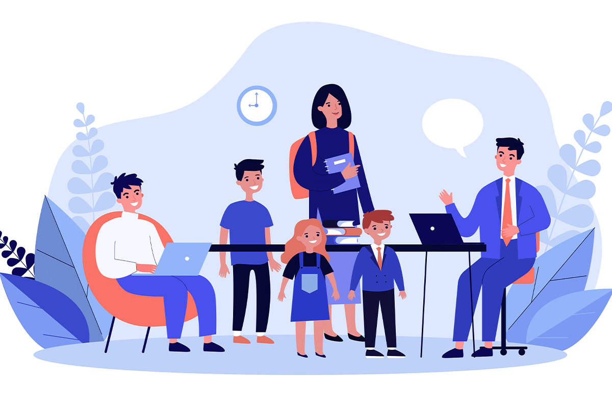 Hình minh họa giáo viên và học sinh Hàn Quốc trong lớp học