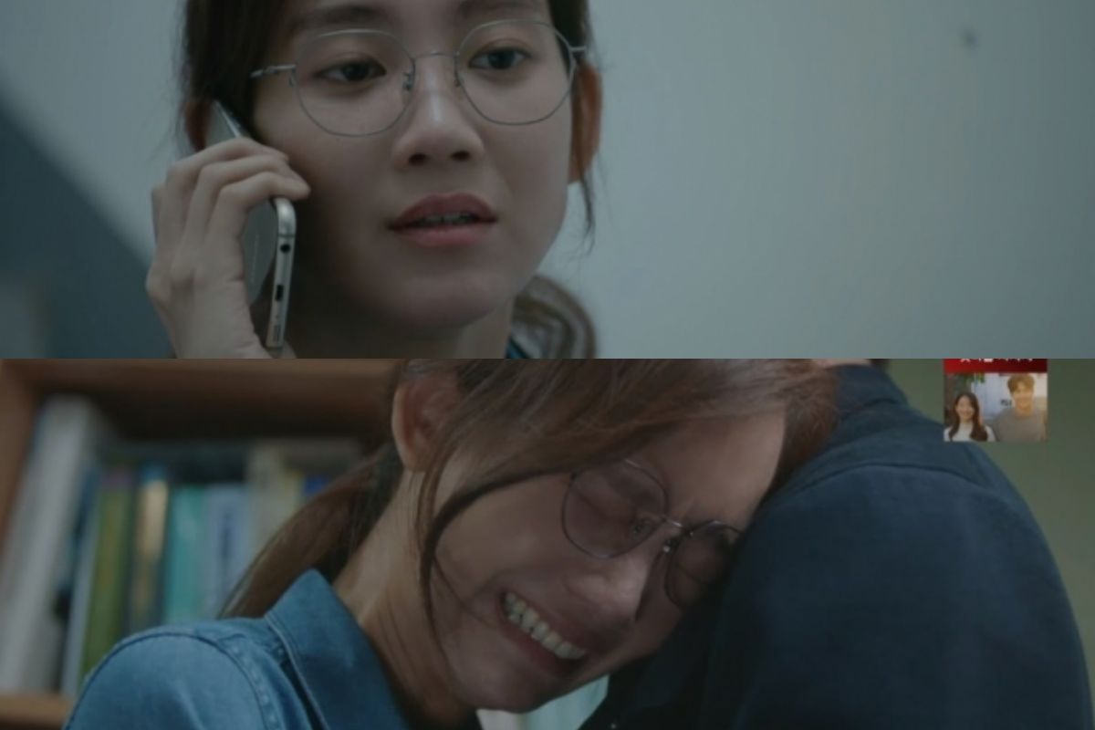 Cảnh phim Hospital Playlist với một người đang nói chuyện trên điện thoại và thể hiện sự xúc động.