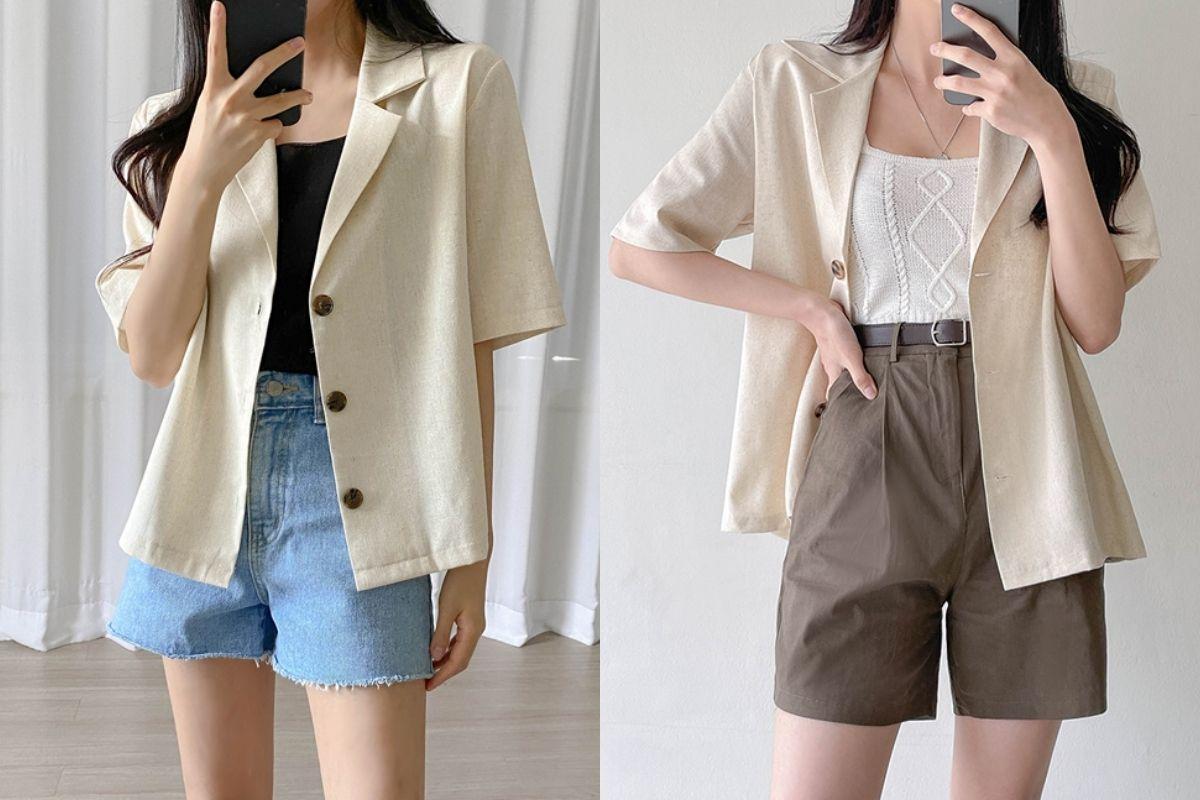 áo blazer màu be, xu hướng thời trang mùa thu Hàn Quốc 2021