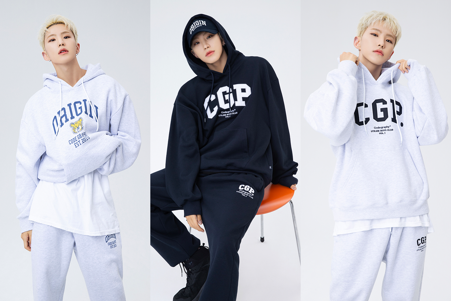 黑色運動套裝，搭配白色內搭，是秋冬韓國運動休閒風。