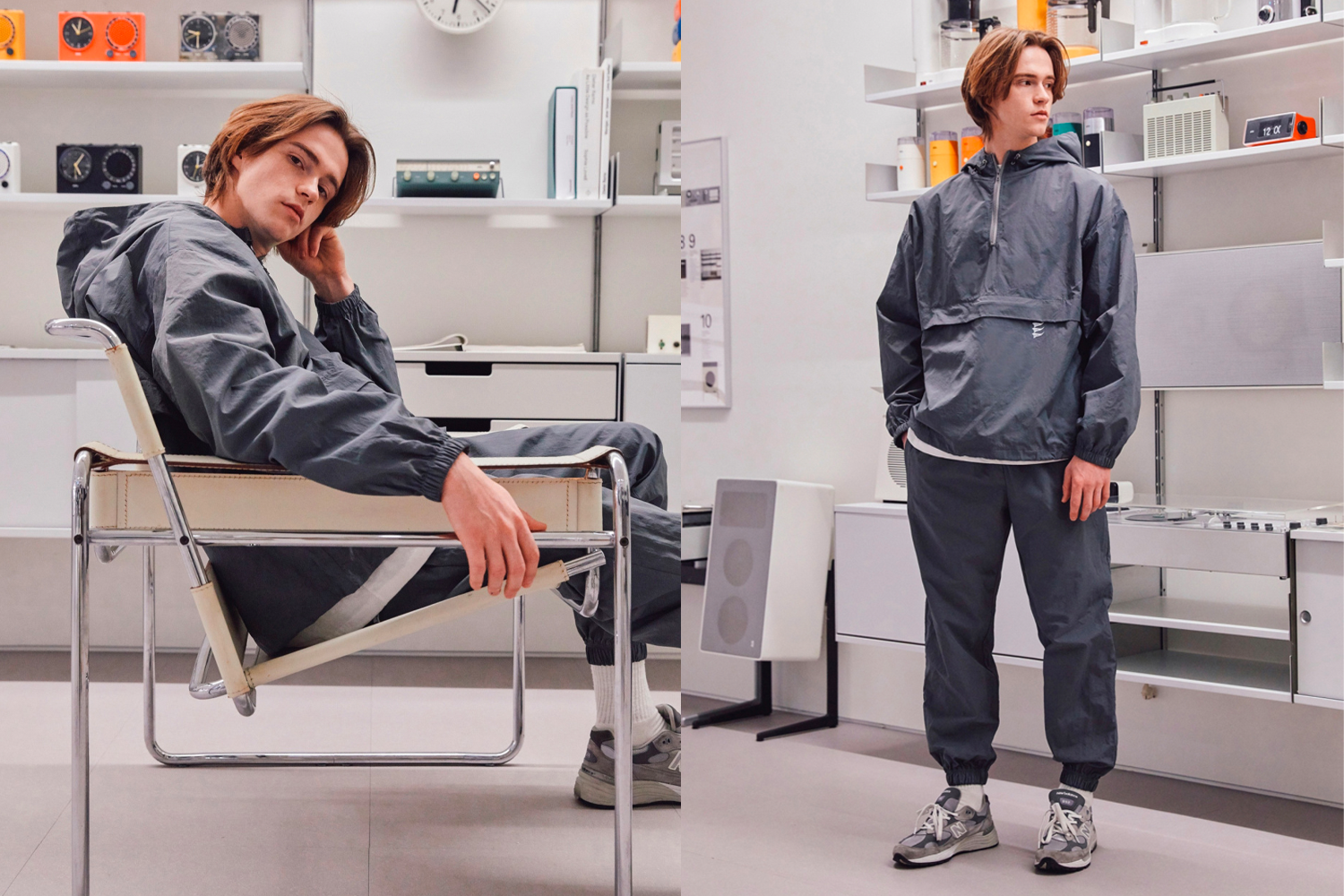 深灰色運動風套裝，在韓國街頭形成時尚的運動風格。