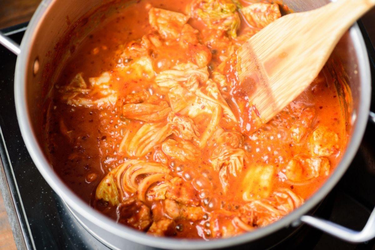 Preparing Kimchi Jjigae
