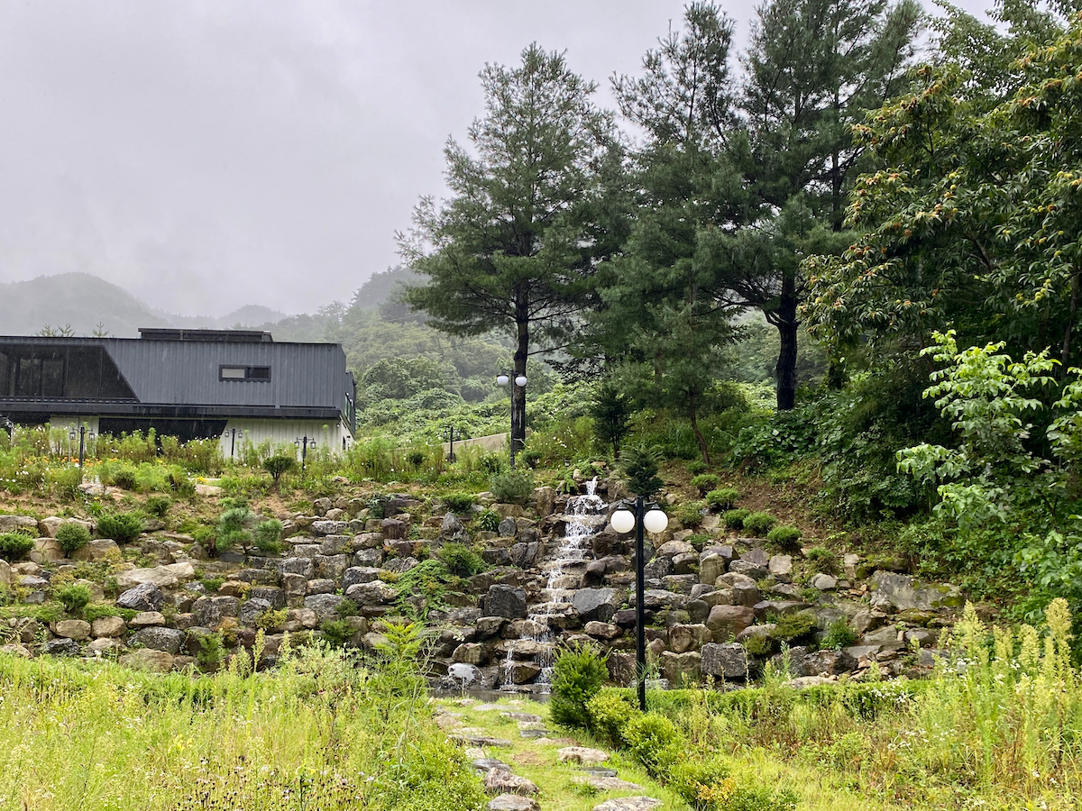 The waterfalls behind Cafe Lake Road 133 in Hoengseong