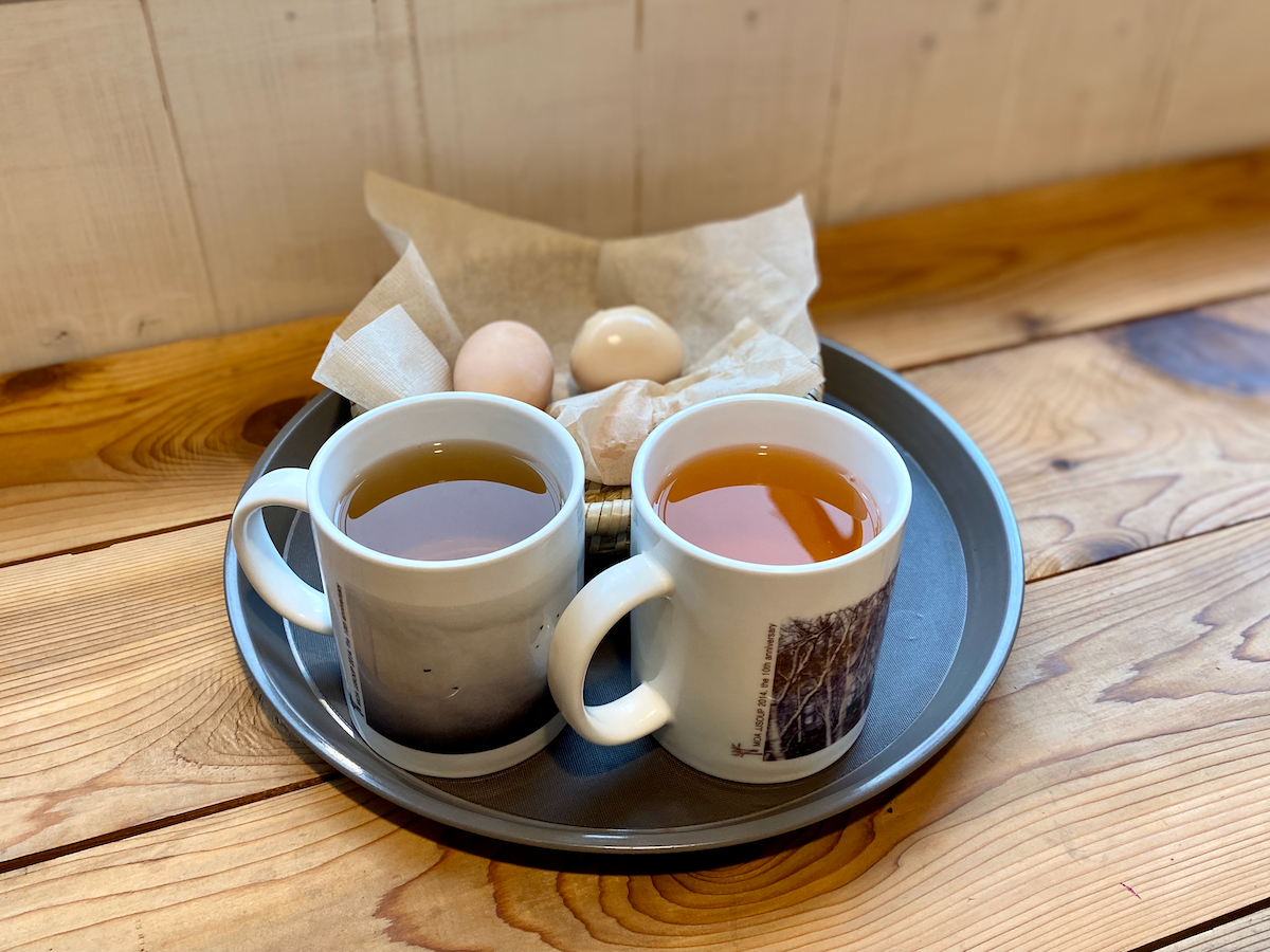 Two cups of tea and boiled eggs we got at Jajaknamusoup Art Museum