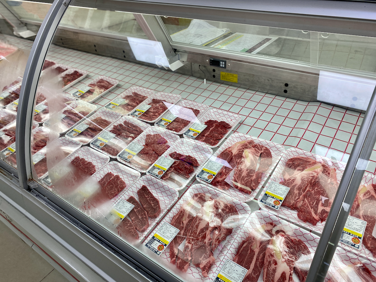 The meat display at Hoengseong Hanaro Mart where you can find premium Korean beef