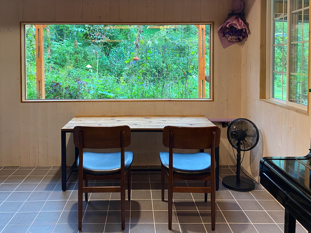 Jajaknamusoup Art Museum Studio Gallery looking out the large windows to its greenery