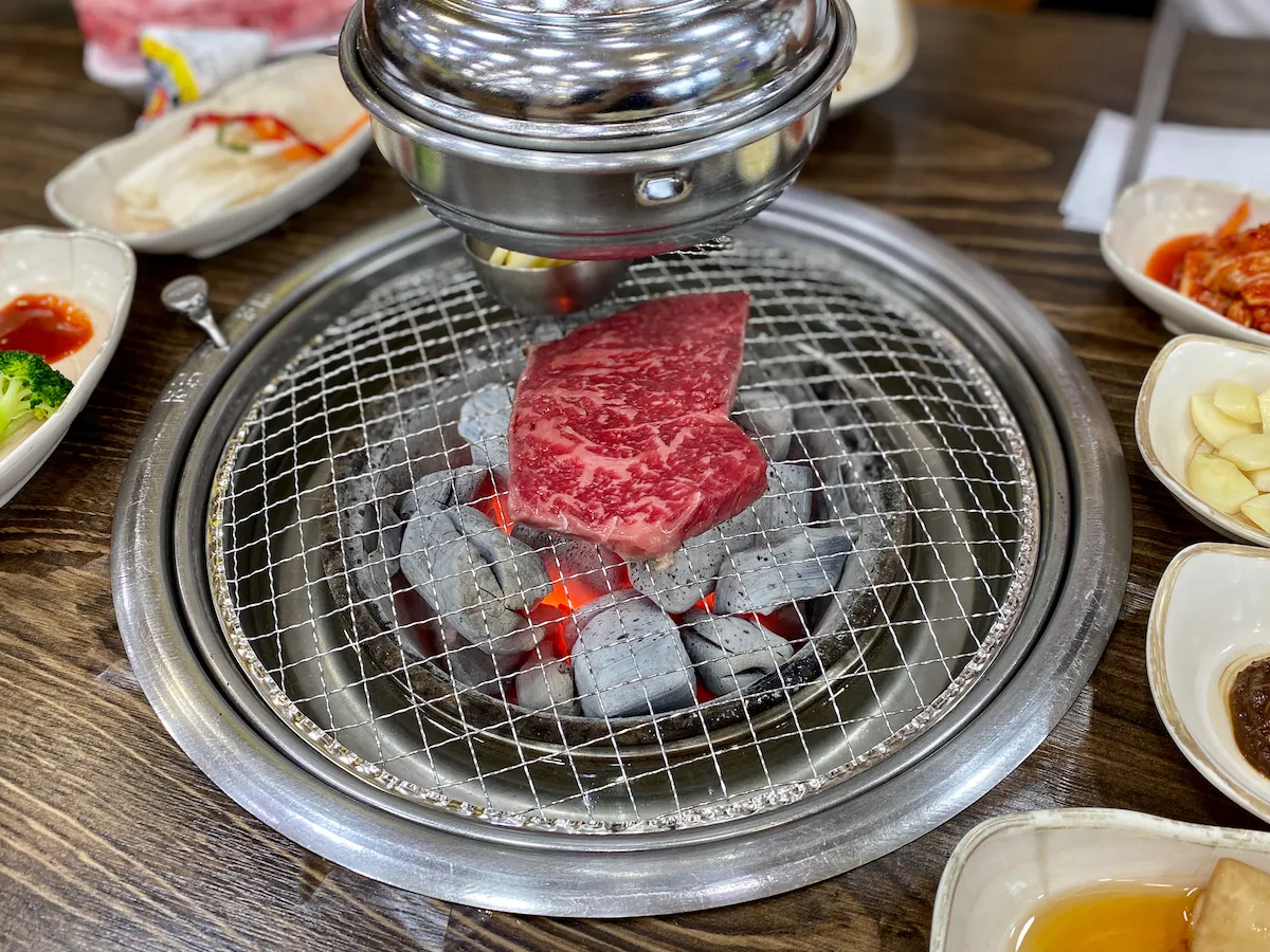 Hanwoo beef being grilled