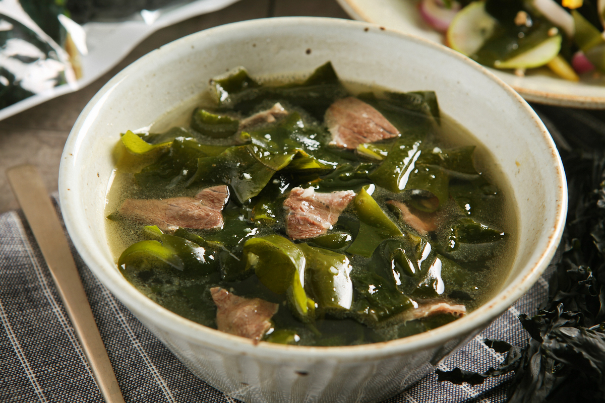 A bowl of seaweed soup