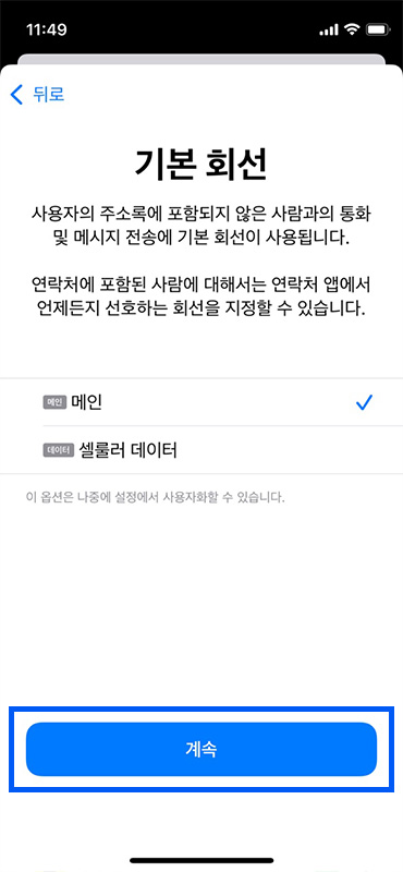 iPhoneの基本回線設定、メインとデータ選択オプション