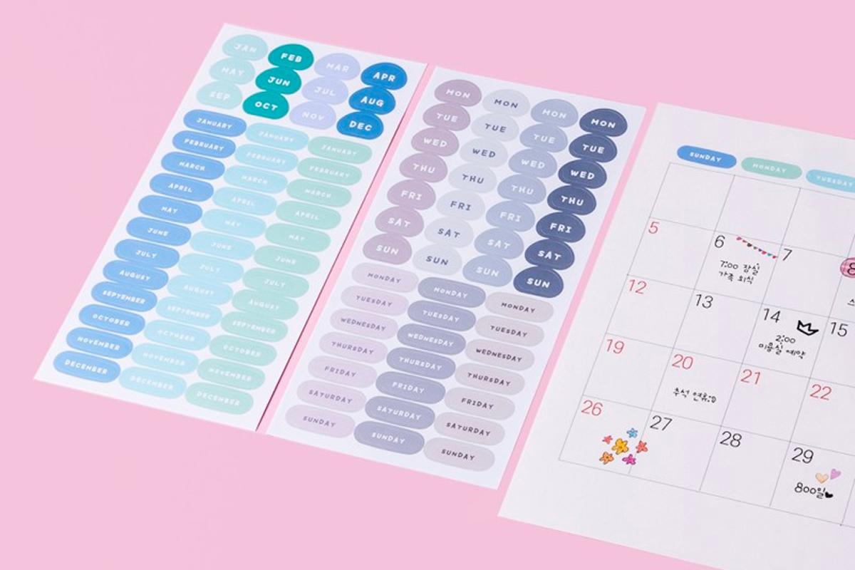Daiso korea, new products september 2025, colorful month day stickers