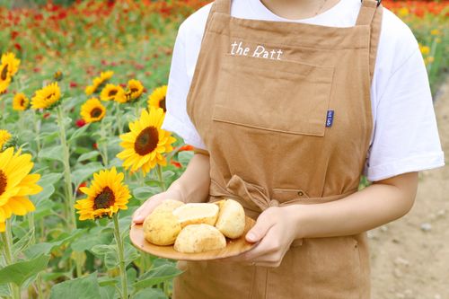 nhân viên bê bánh khoai tây ở Cafe Gamjabat ở Chuncheon