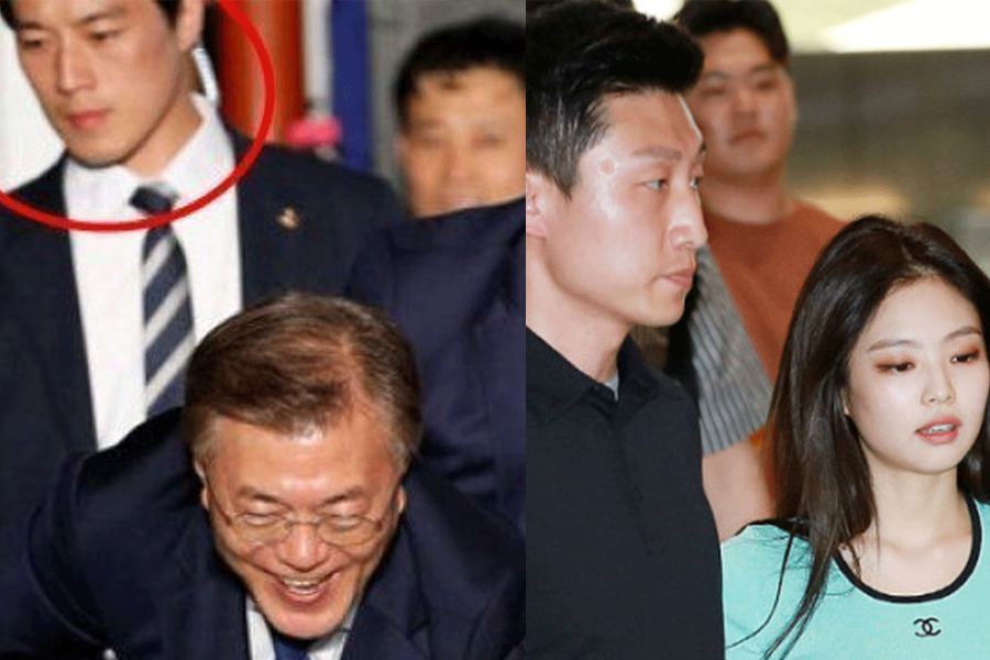 韓國偶像的保鏢在繁忙的機場中護送明星，確保他們的安全。