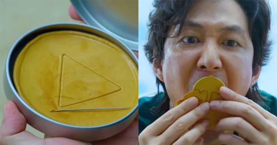 经典韩国小吃椪糖（Dalgona）以及针，小吃以其独特的蜂窝结构和甜蜜风味受到欢迎。椪糖在《鱿鱼游戏》中作为挑战物品而获得全球关注，并被牛津词典收录，成为韩流文化的一部分。