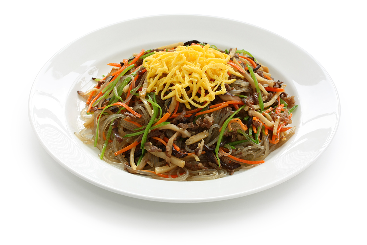 korean food japchae stir-fried glass noodles