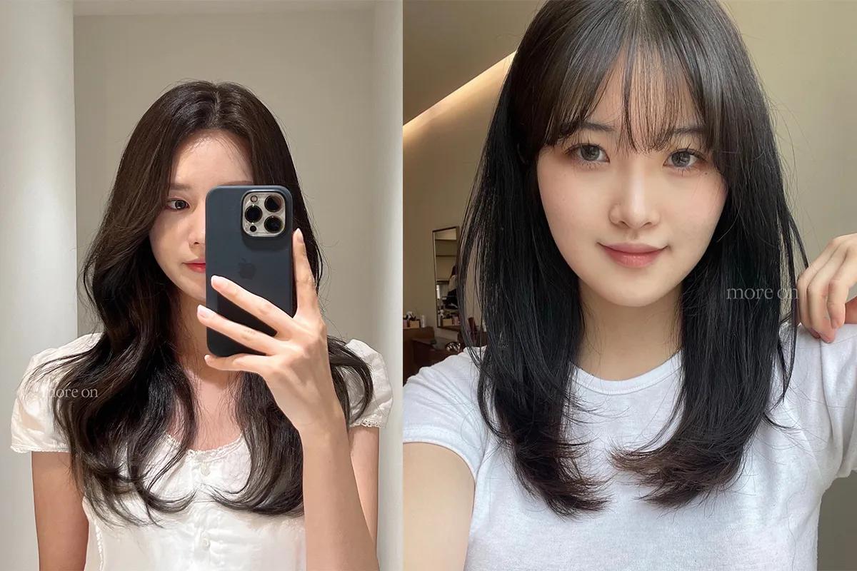 首爾江南區美髮沙龍展示多樣女性長髮造型，流行韓國女生髮型。