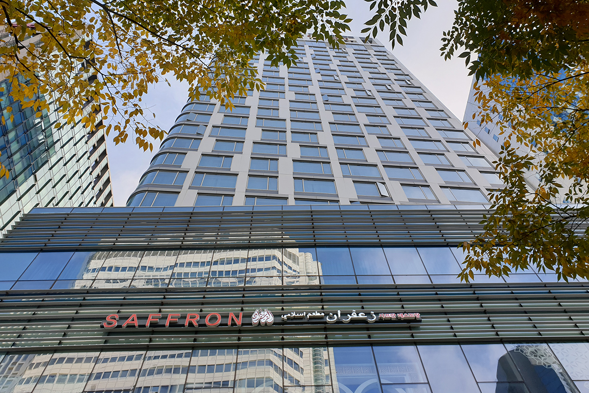 A view of the tall buildings in Myeongdong.