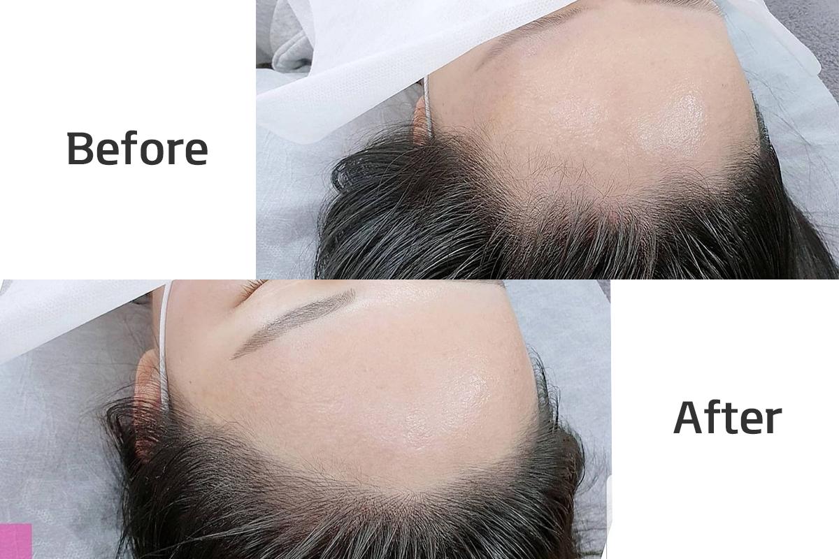 天然のヘナを用いたBefore-After写真。眉やアイラインのアートメイクの効果が示されています。