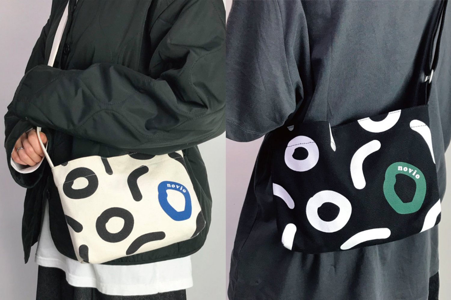 NOVIOブランドの個性的なショルダーバッグ。カジュアルで可愛いデザインが日常のファッションにマッチします。