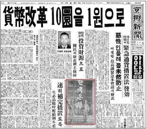 1962年韓國第二次貨幣改革的當日新聞報導