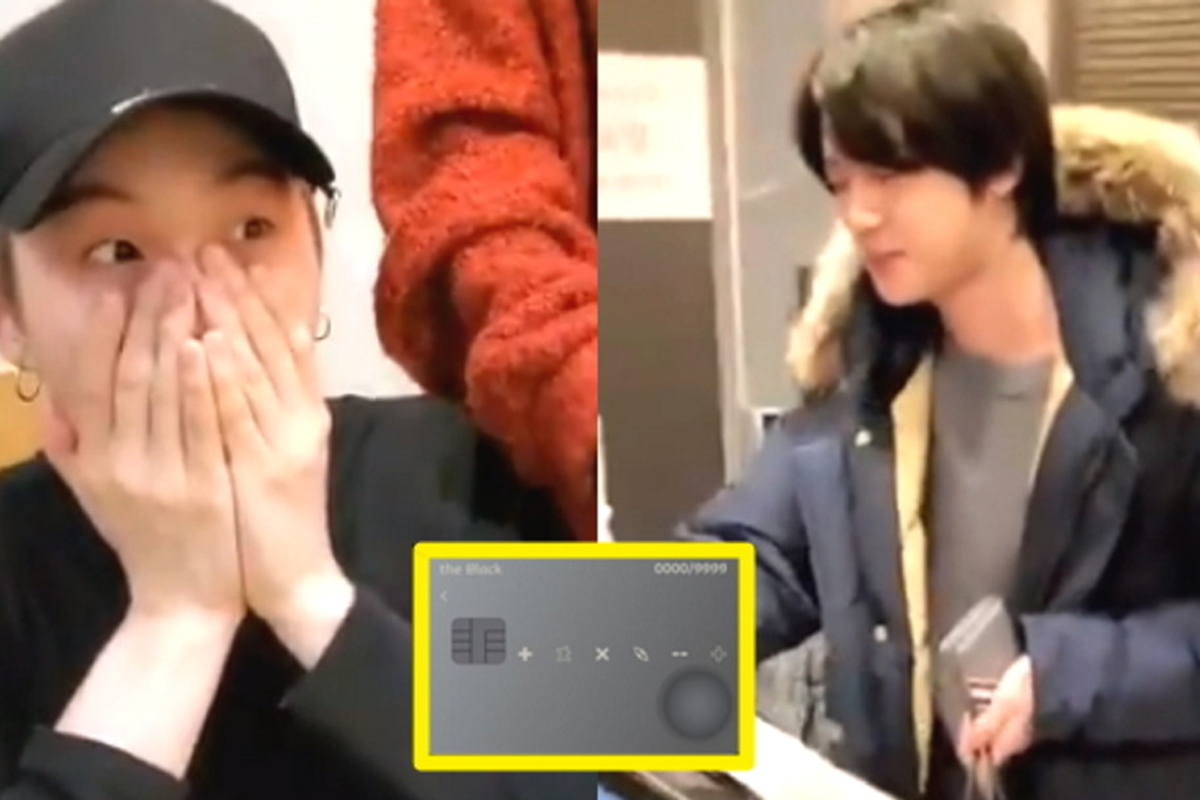 Hình ảnh Insight mô tả việc Jin của BTS sử dụng thẻ đen để thanh toán tiệc sinh nhật của Suga, thể hiện sự giàu có trong giới nghệ sĩ.