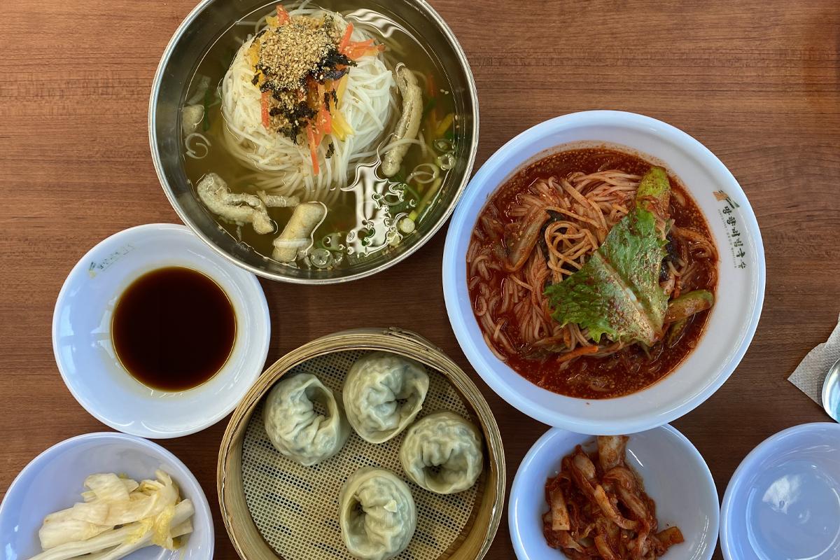 Yeoncheon Tour: Manghyang Spicy Noodles - banquet noodles, spicy noodles, mandu, and sides