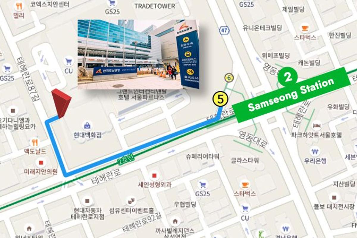 bản đồ đến Sân bay thành phố Hàn Quốc 한국도심공항