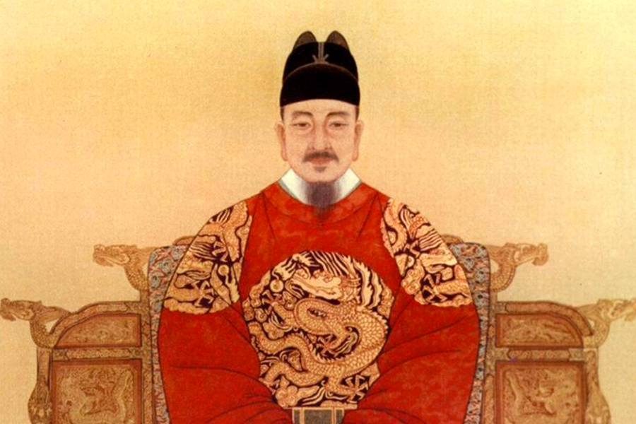 韓國歷史人物肖像，穿著傳統服飾的男子坐在椅子上，象徵某位重要的朝鮮王朝君主。
