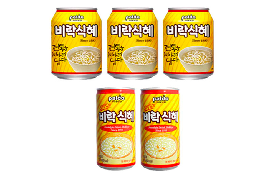 韩国国民饮料甜米露식혜品牌罐装照片，展示传统韩国甜米露饮料在不同场合受欢迎程度。