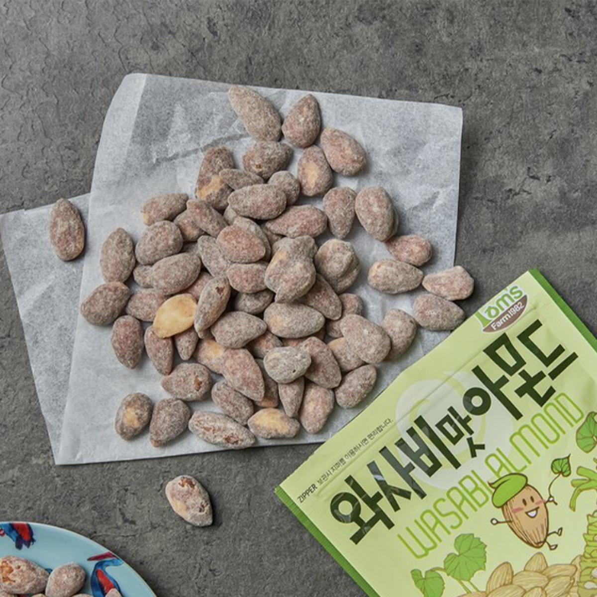 韓國Tom's Farm品牌Wasabi味杏仁，適合作為下酒菜或煲劇零食，甜辣結合的獨特體驗。