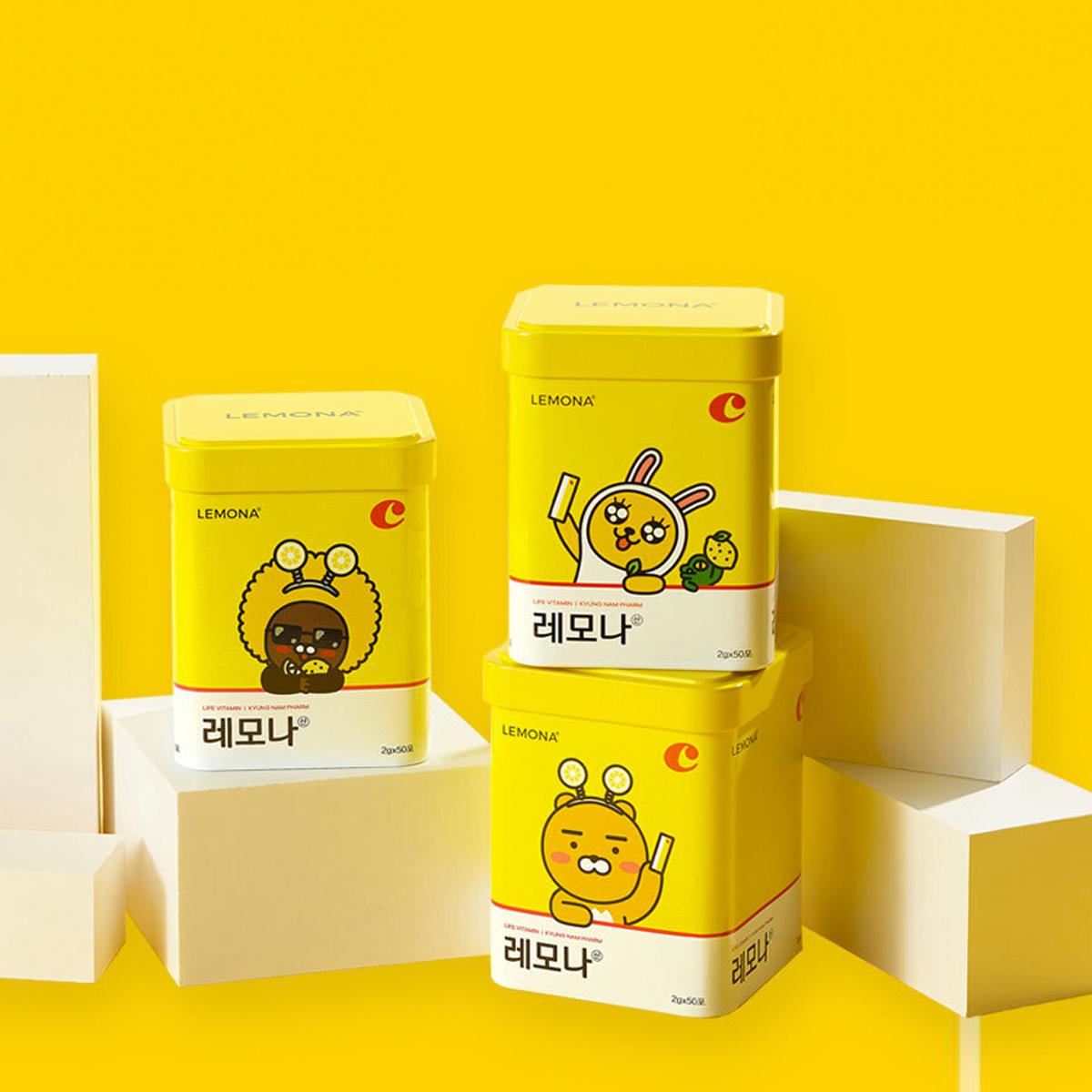 韓國慶南製藥KAKAO FRIENDS X LEMONA維他命C，可愛包裝，每盒50包的健康選擇。