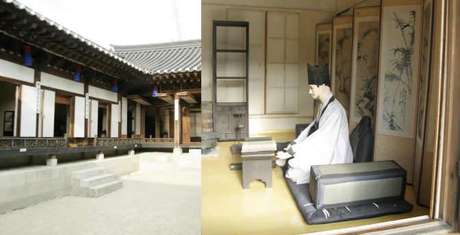 傳統韓屋中的室內設計，模擬古代韓國家庭生活以及具有歷史象徵的儒家文化元素。 - 韓屋室內文化