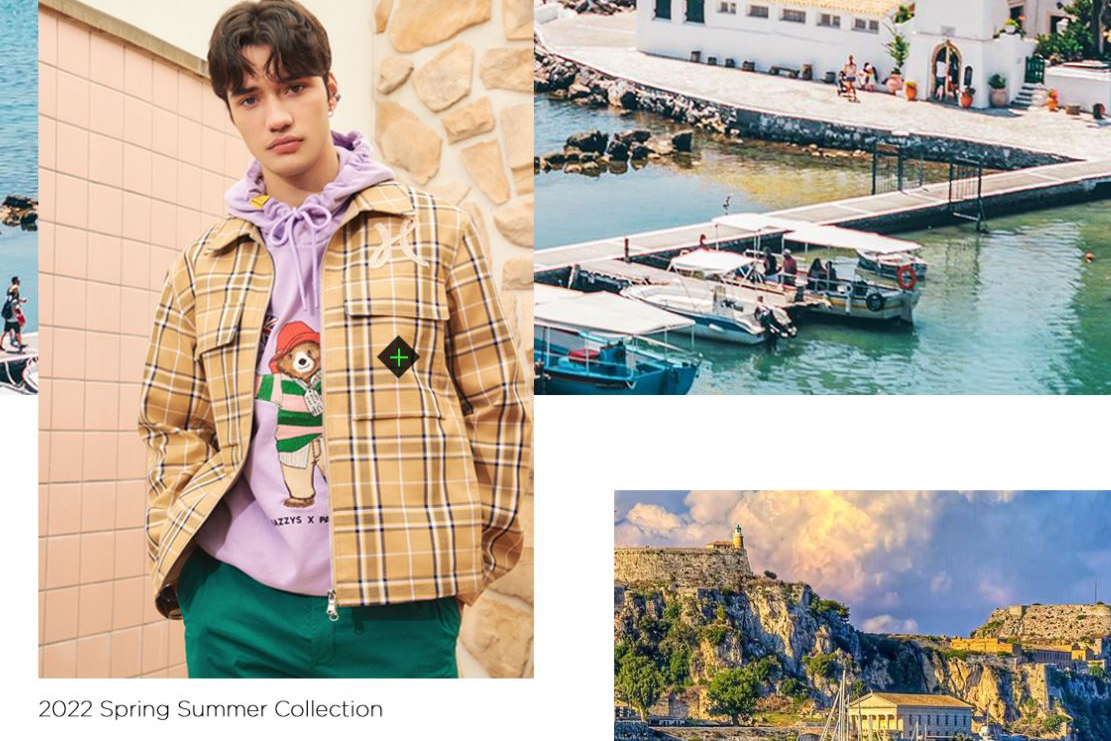 HAZZYSの春夏コレクションとしてカジュアルなジャケットを着たモデル。