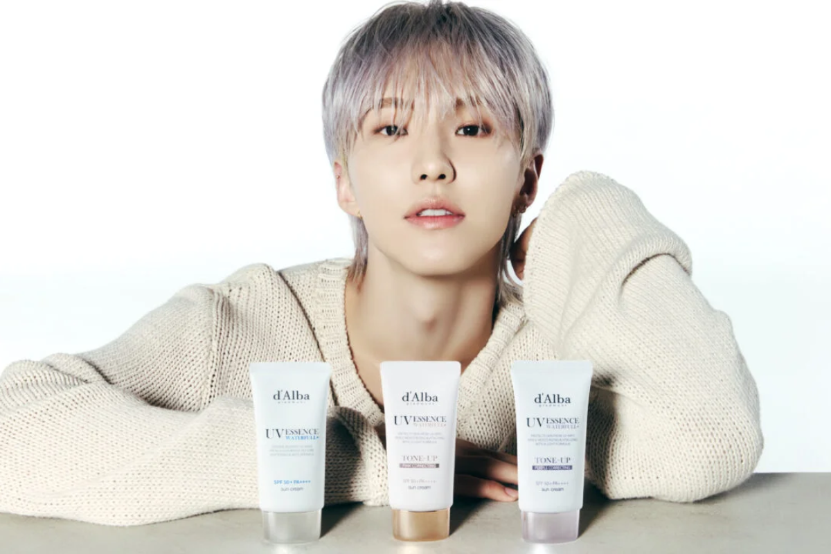 d'Alba 韓國Vegan化妝品，展示三款UV Essence防曬產品。