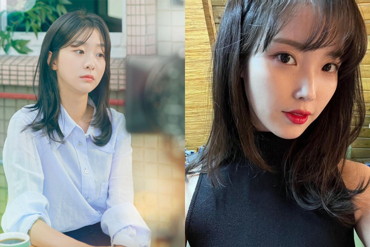 Image d'une célèbre artiste coréenne avec un carré mi-long et un style effilé.