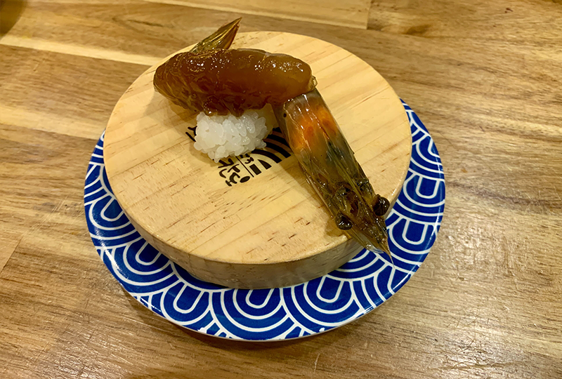 Sushi Nokando店內經典的醬蝦壽司，蝦肉緊緻，醬汁飽滿，看上去非常美味。