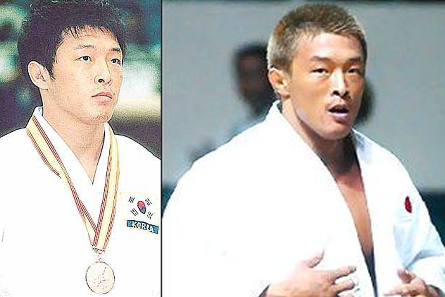 秋成勋身穿韩国队服和日本队服的对比照片