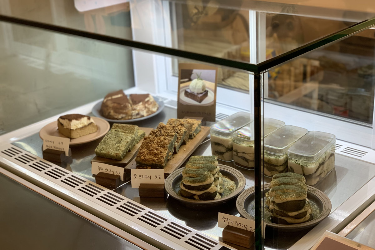 A close-up on the handmade mugwort dessert options.