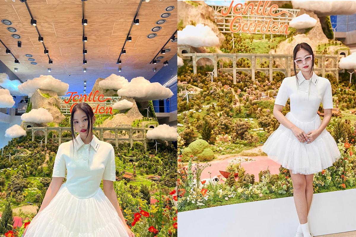 การตกแต่งแนวแฟนตาซีที่ Jentle Garden ของ Gentle Monster ประดับด้วยโมเดลแห่งจินตนาการ ท่ามกลางดอกไม้และภูเขาจำลอง ที่จัดแสดงในเกาหลี เดือนมีนาคม 2022