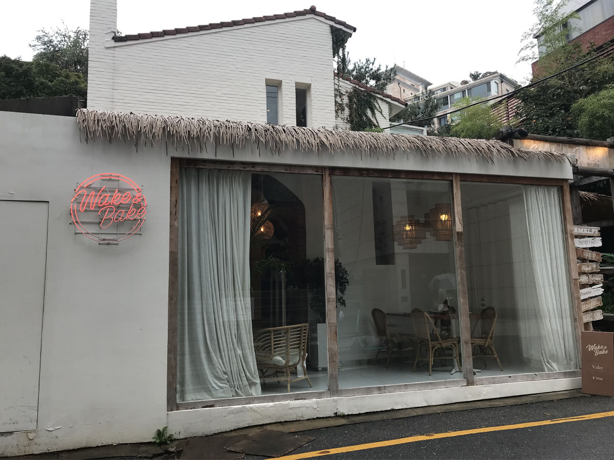 A side view of Wake & Bake showcasing the terrace.