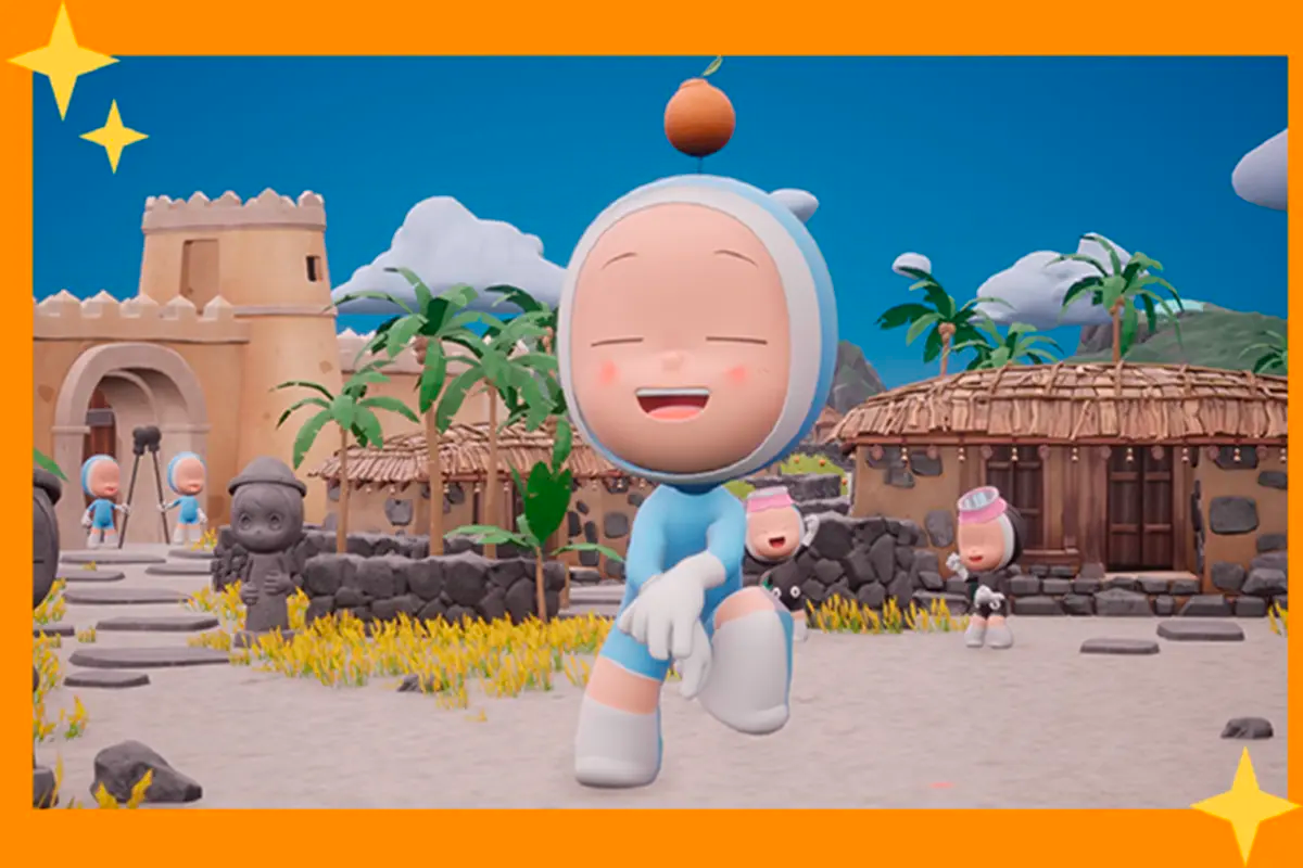 济州特展中的卡通角色在传统村落的设置,展现了村庄特色建筑与植被。