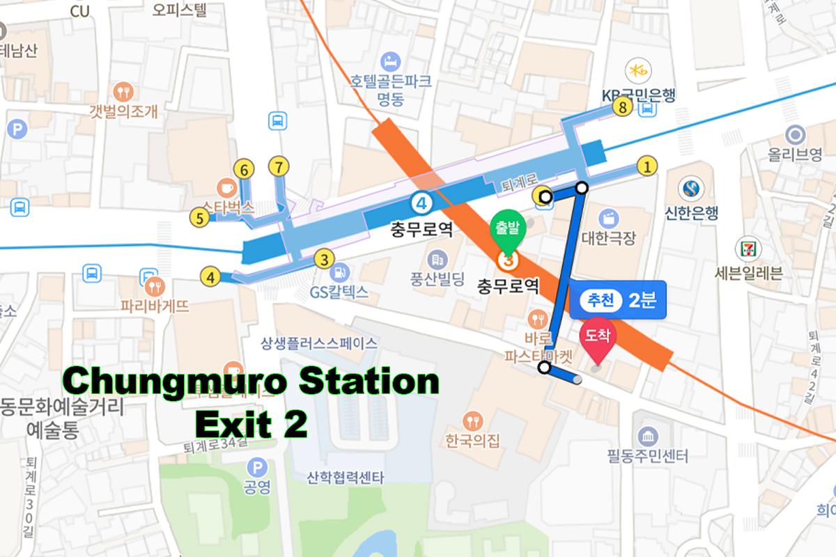 ソウル地下鉄中部駅の地図、香水作り工房への行き方を表示しています。