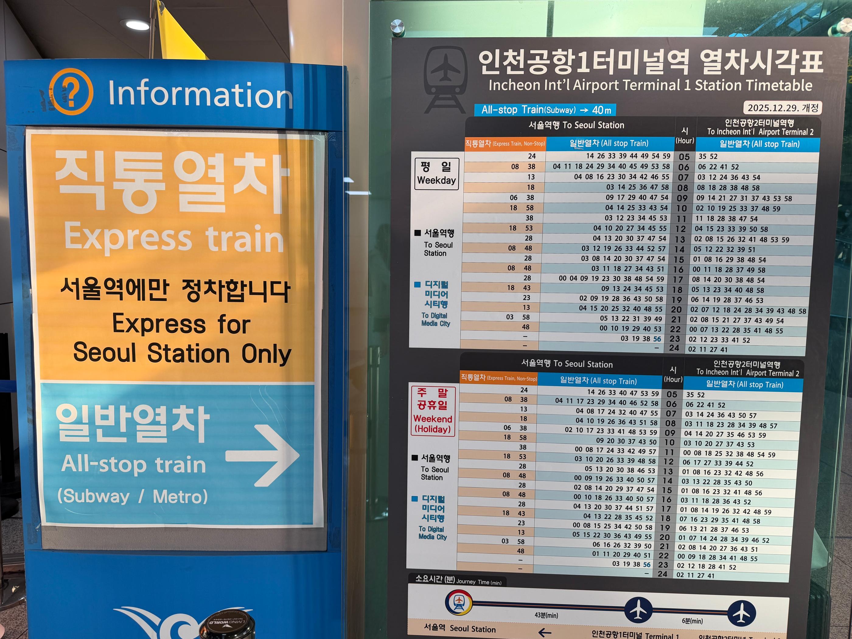 仁川機場第一航廈到首爾市區交通整理